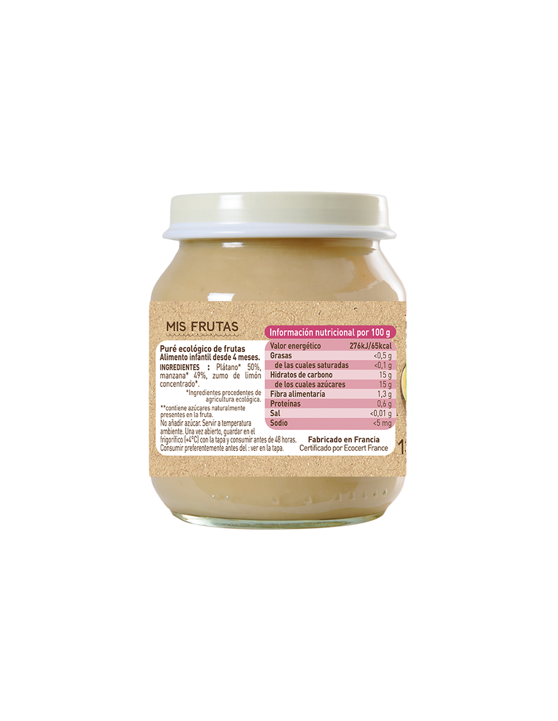 Tarrito de Plátano y Manzana Babybio 130g