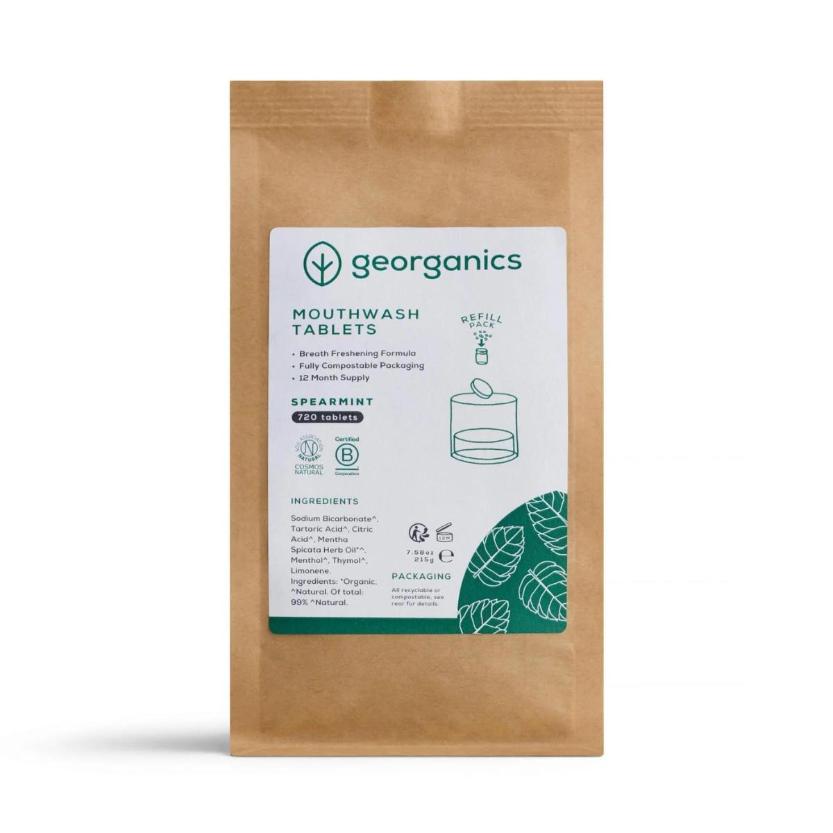 Recarga de pastillas de enjuague bucal de hierbabuena, Georganics 180 tabletas