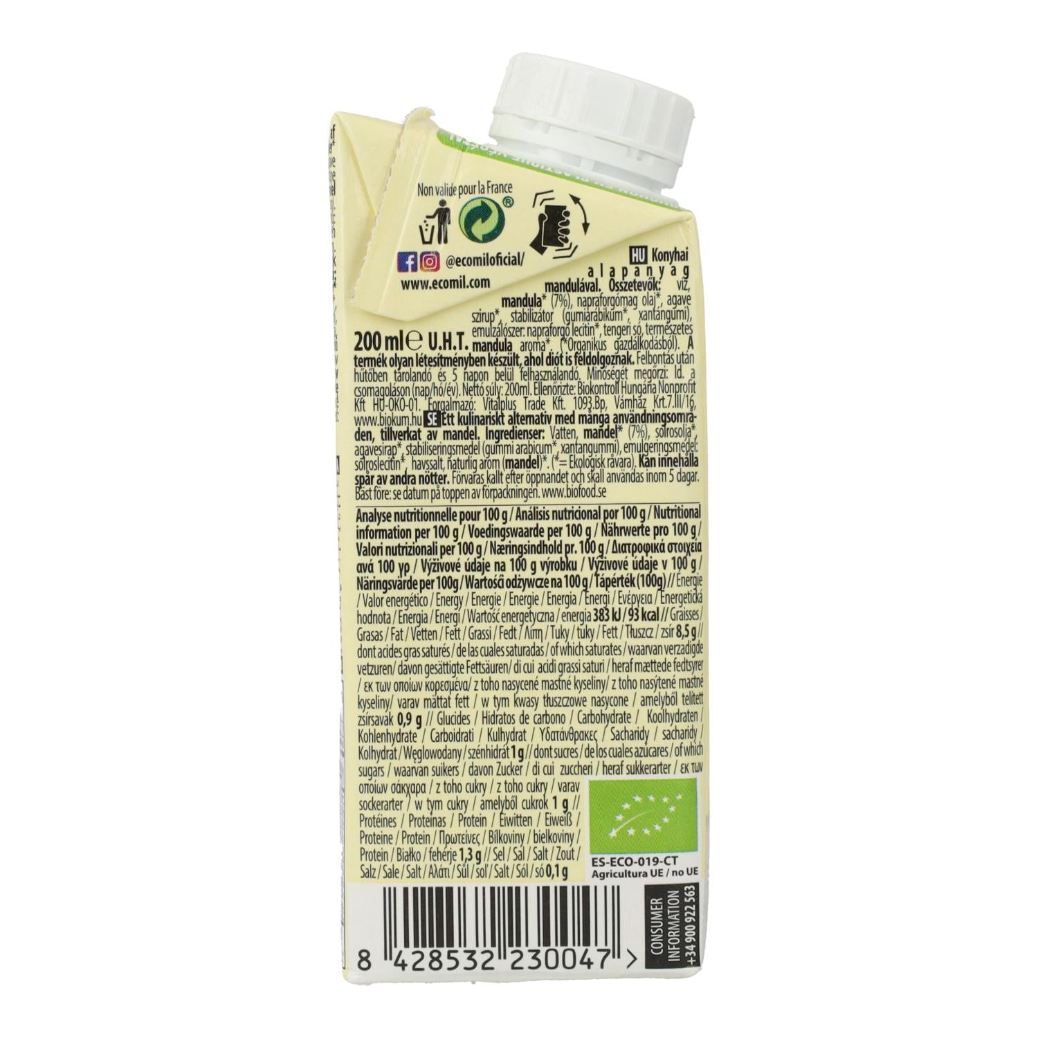 Preparado culinario Cuisine Almendra Ecomil 200 ml