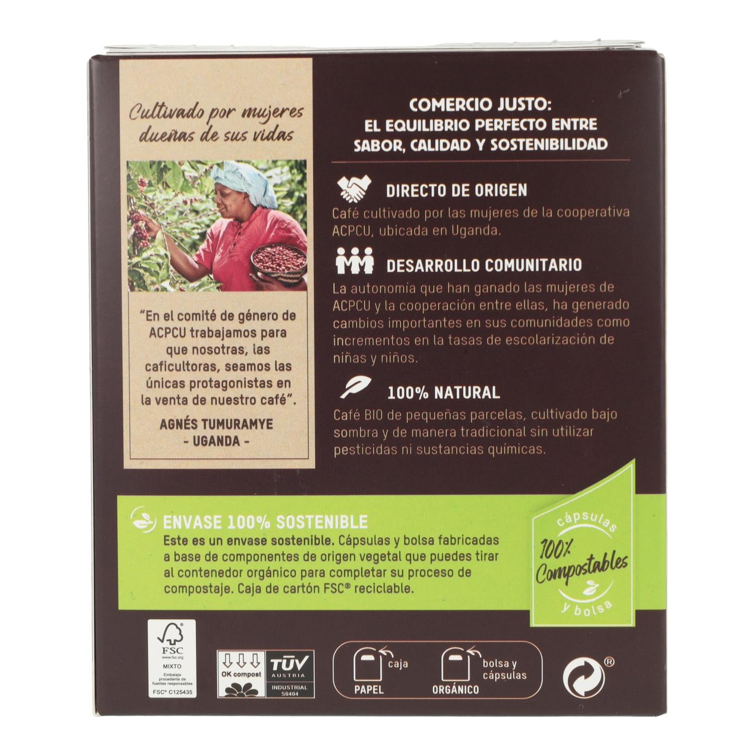 Café Comercio Justo en cápsulas compostables BIO Intenso Tierra Madre Oxfam Intermón 10 ud