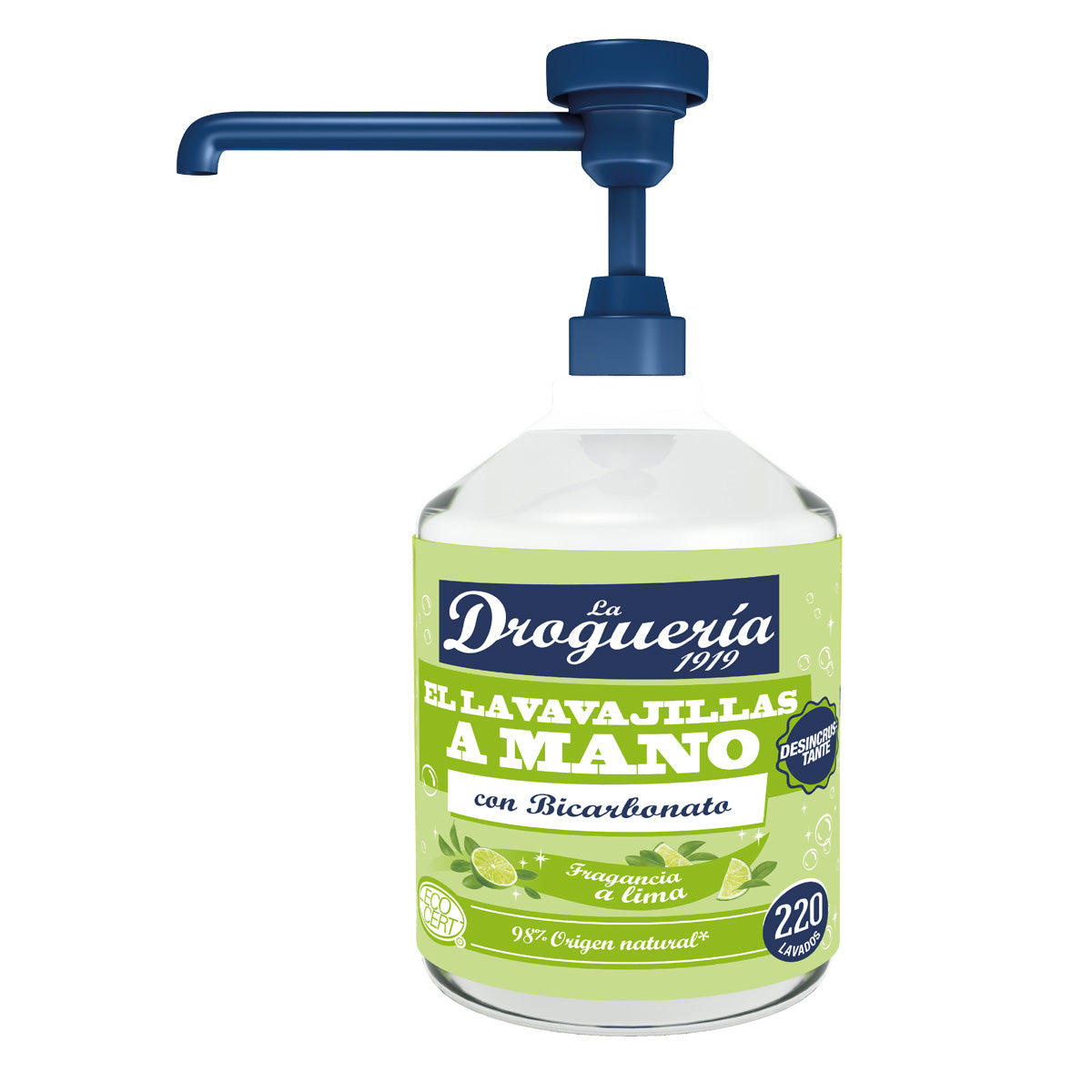 Lavavajillas a mano diluido con bicarbonato fragancia a lima dosificador LA DROGUERIA 1919 500 ml