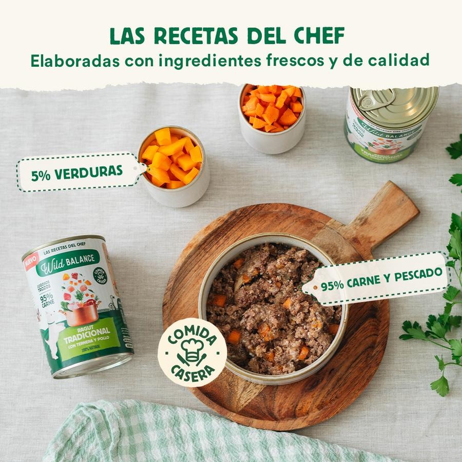 Pack 6X Ragut tradicional de ternera y pollo para perros Wild Balance 400 g