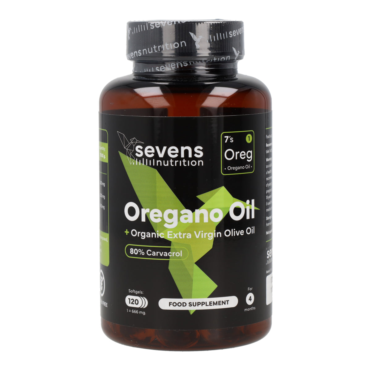 Huile d'Origan 80% Carvacrol avec Huile d'Olive Vierge Extra Bio Sevens Nutrition 120 gélules