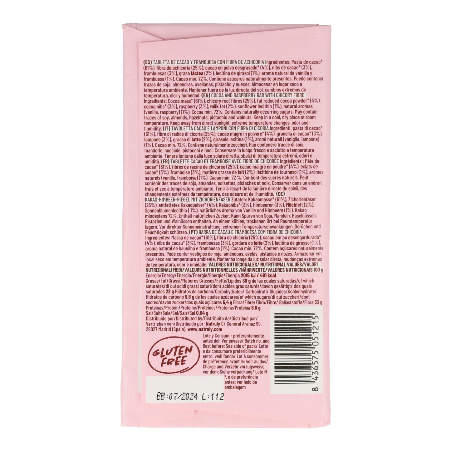 Chocolicious con frambuesa y nibs de cacao Natruly 85 gr