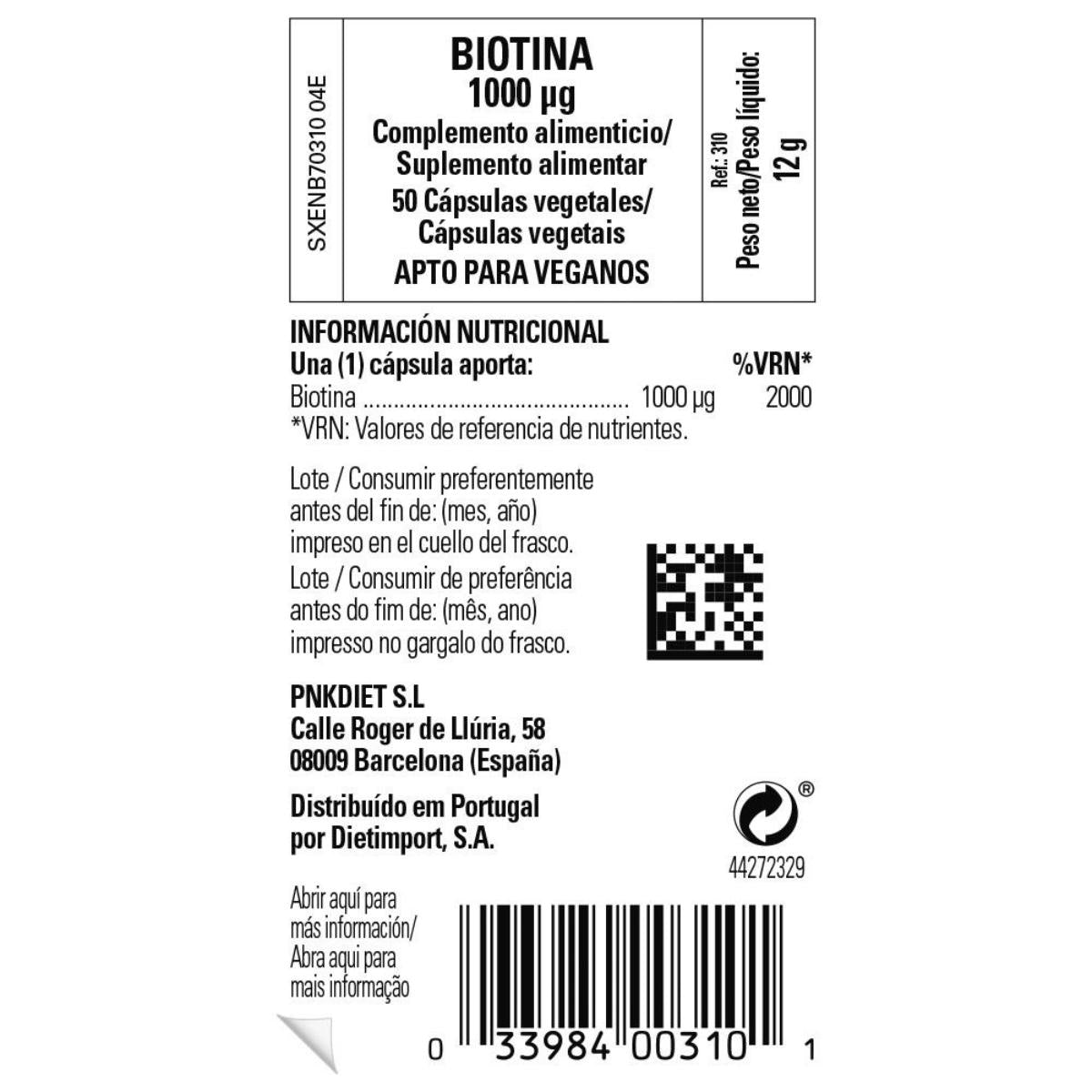 Biotina 1000 μg Solgar 50 cápsulas vegetales