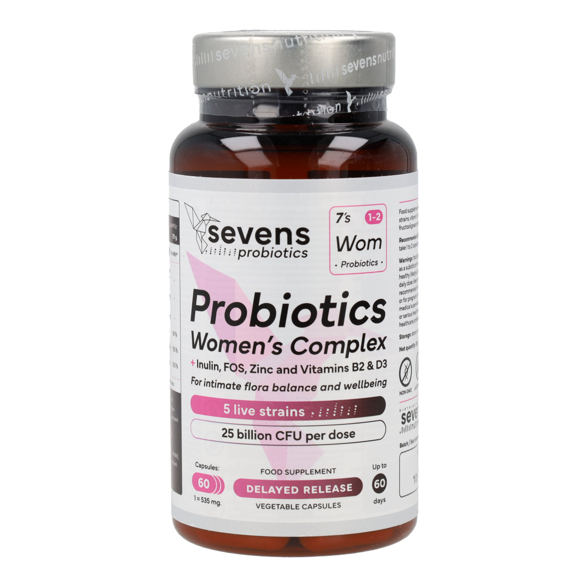 Probiotiques Flore Intime Femme avec Inuline FOS Zinc et Vitamines B2 et D3 Sevens Nutrition 60 capsules
