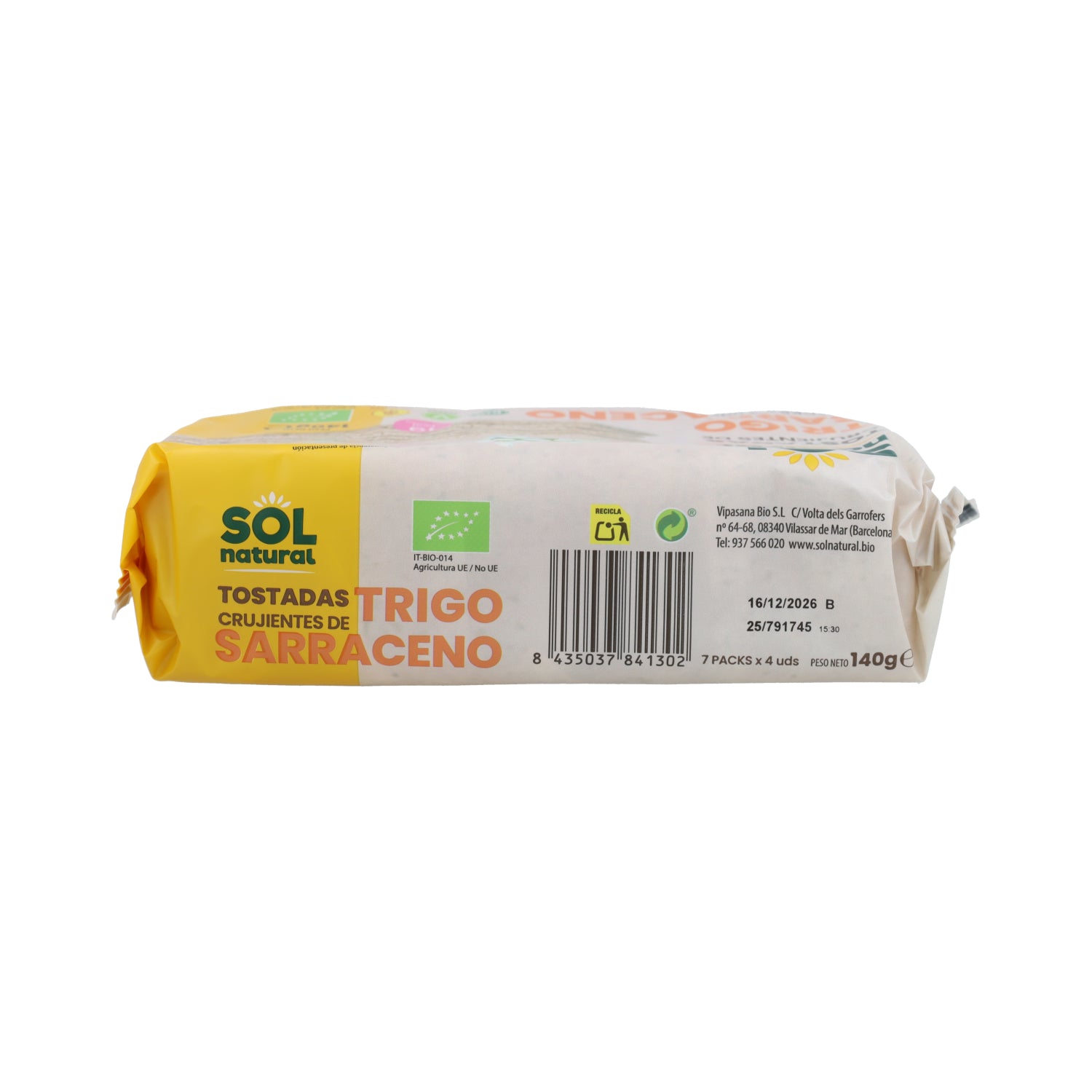 Tranches de pain de sarrasin sans gluten Sol Natural 140 g BIO