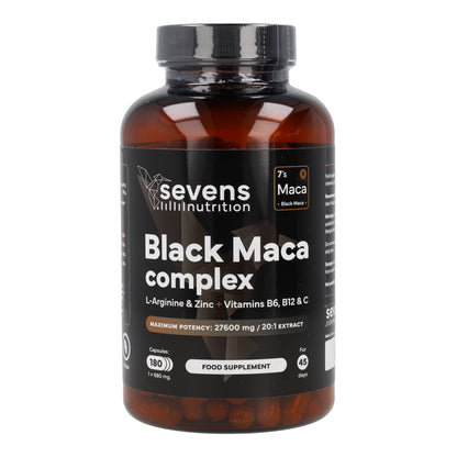 Maca noire avec L-arginine, zinc et vitamines B6, B12 et C Sevens Nutrition 180 gélules
