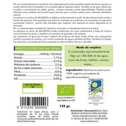 Espinaca en polvo ECO 125 g Salud Viva