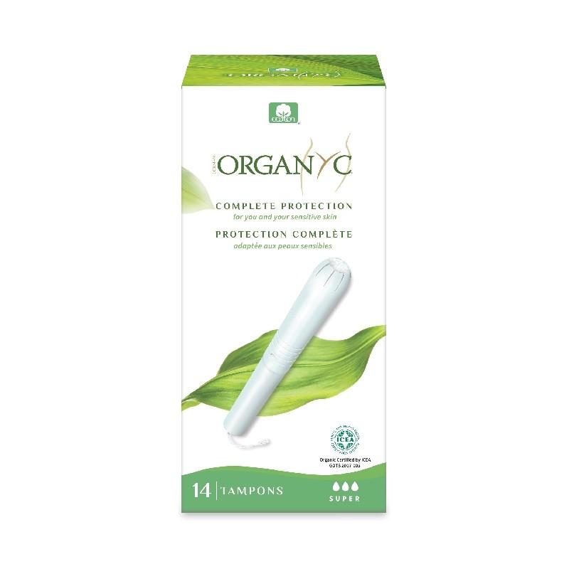 Tampones flujo Súper 100% Algodón Orgánico con aplicador Organyc 14 Uds