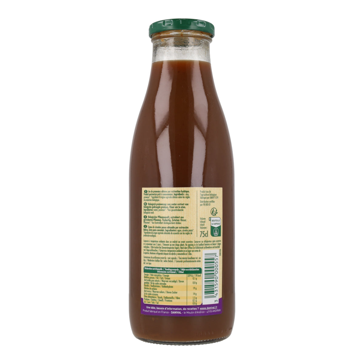 Jus de pruneaux bio sans sucre Danival 750 ml