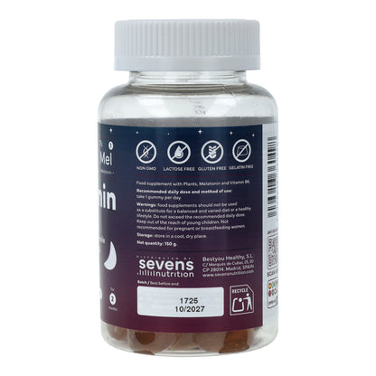 Mélatonine Gummies avec Passiflore Camomille Mélisse et Vitamine B6 Sans Sucre Sevens Nutrition 60 gummies