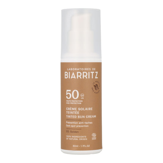 Crème visage dorée SPF 50 Alga-Gorria & aloe vera Bio, Laboratoires Biarritz, 50 ml