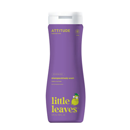 Gel y champú Little Leaves Vainilla y pera para niños, Attitude, 473 ml