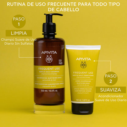 Champú suave de uso diario - ECOPACK APIVITA, 500 ml