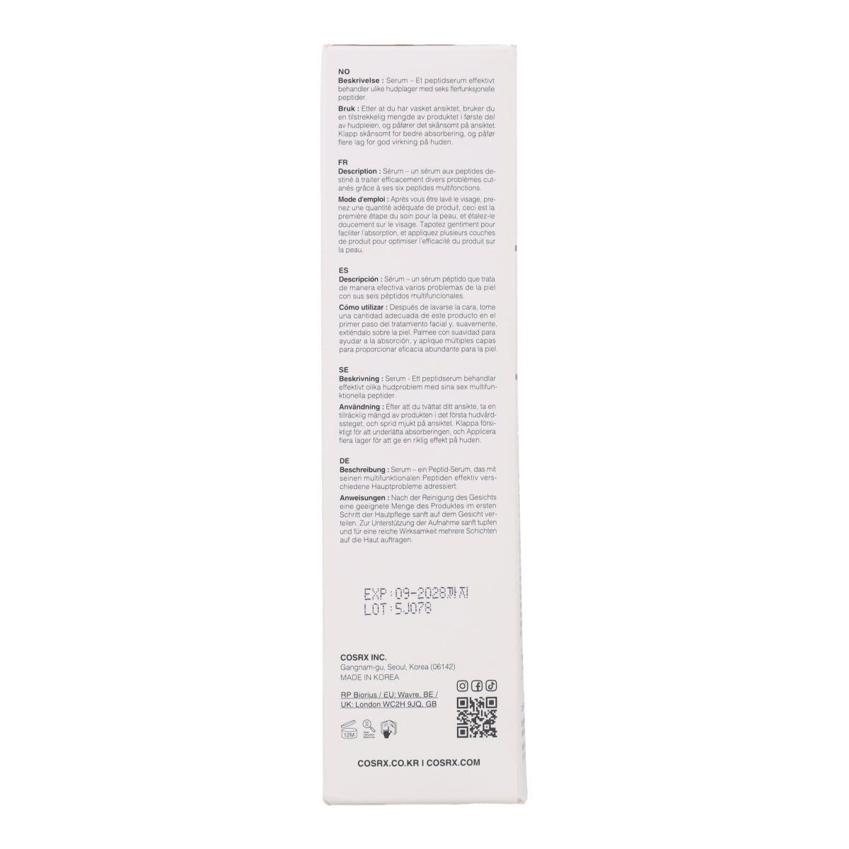 Le Sérum Peptide Skin Booster 6 peptides Cosrx 150 ml