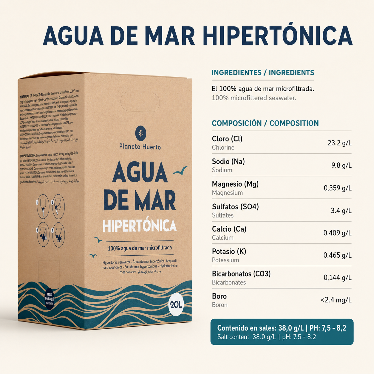 Planeta Huerto Eau de mer hypertonique 20 L