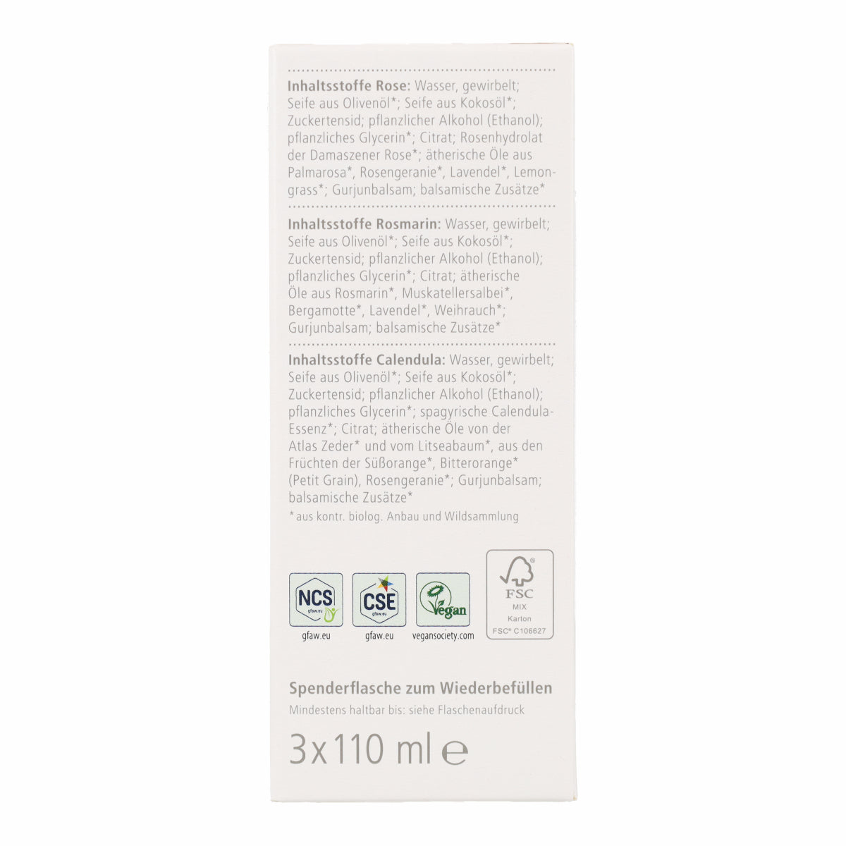 Lot de savons calendula romarin et rose Sonett 3 x 110 ml