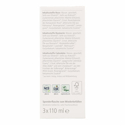 Lot de savons calendula romarin et rose Sonett 3 x 110 ml