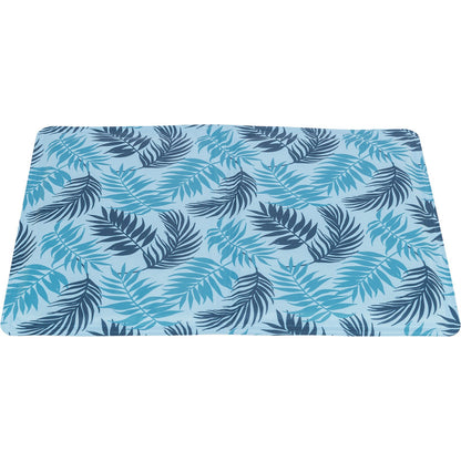 Alfombrilla refrigerante con estampado de hojas, 90 × 50 cm, azul claro