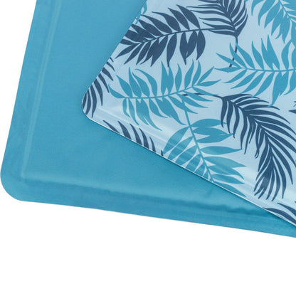 Alfombrilla refrigerante con estampado de hojas, 50 × 40 cm, azul claro