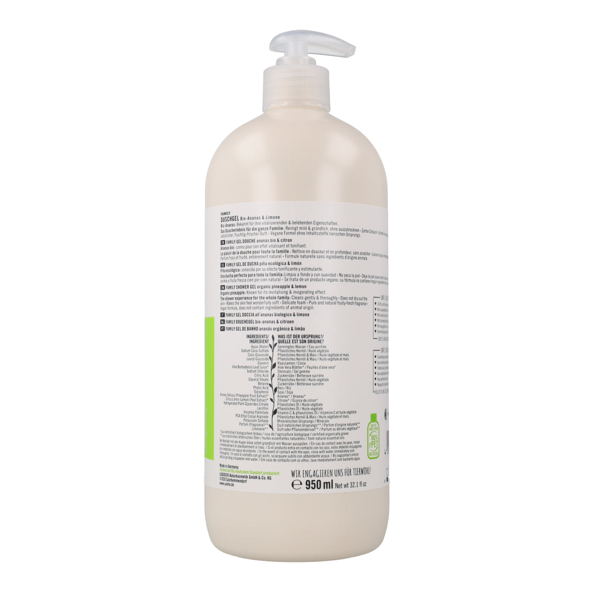 Gel douche bio à l'ananas et au citron Sante 950 ml