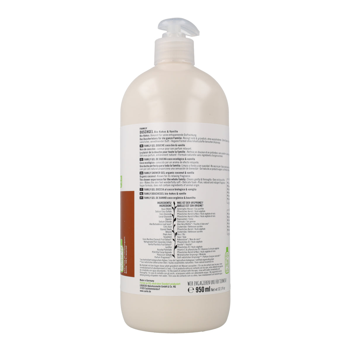 Gel douche BIO à la noix de coco et à la vanille Sante 950 ml