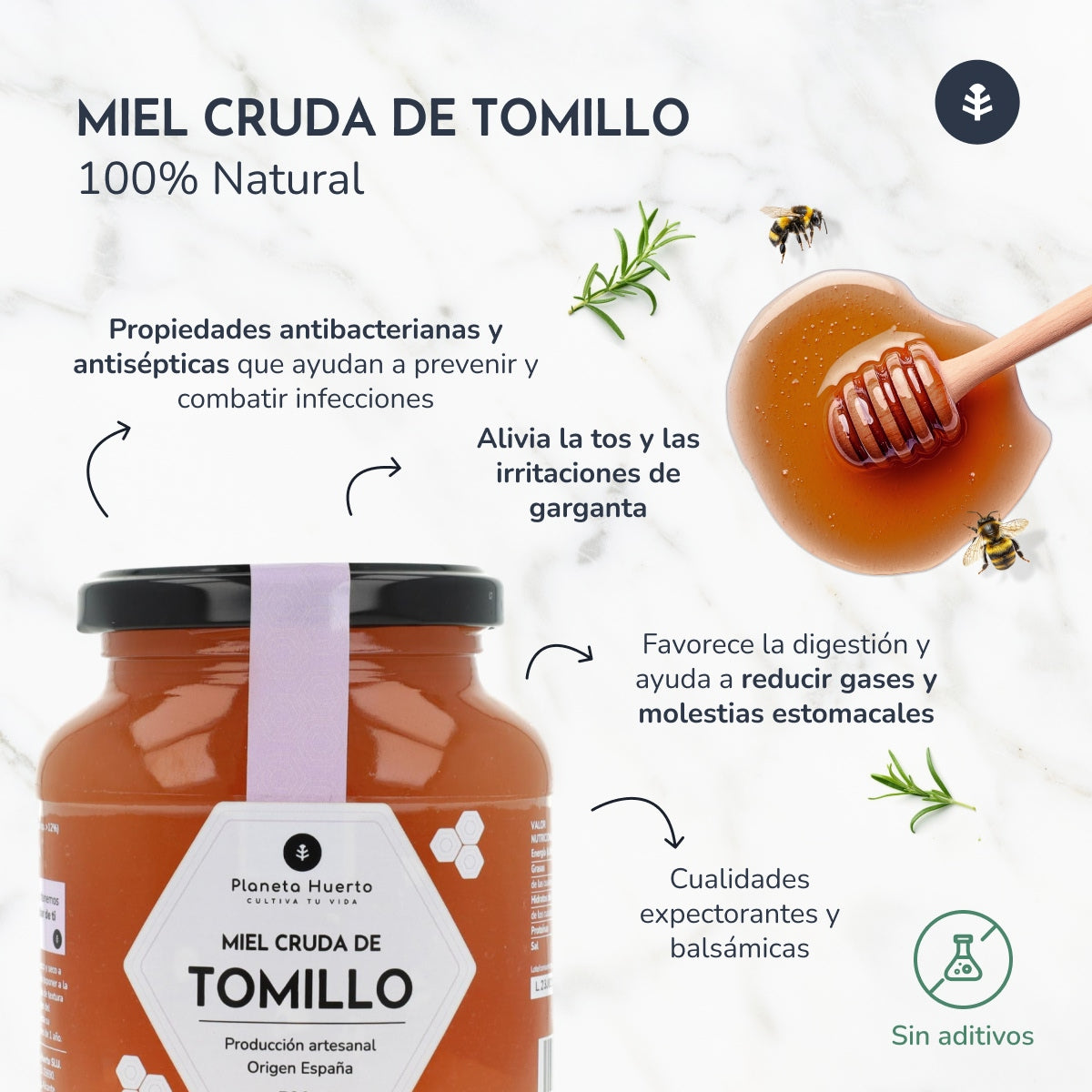 Miel Cruda de Tomillo Planeta Huerto 500 g