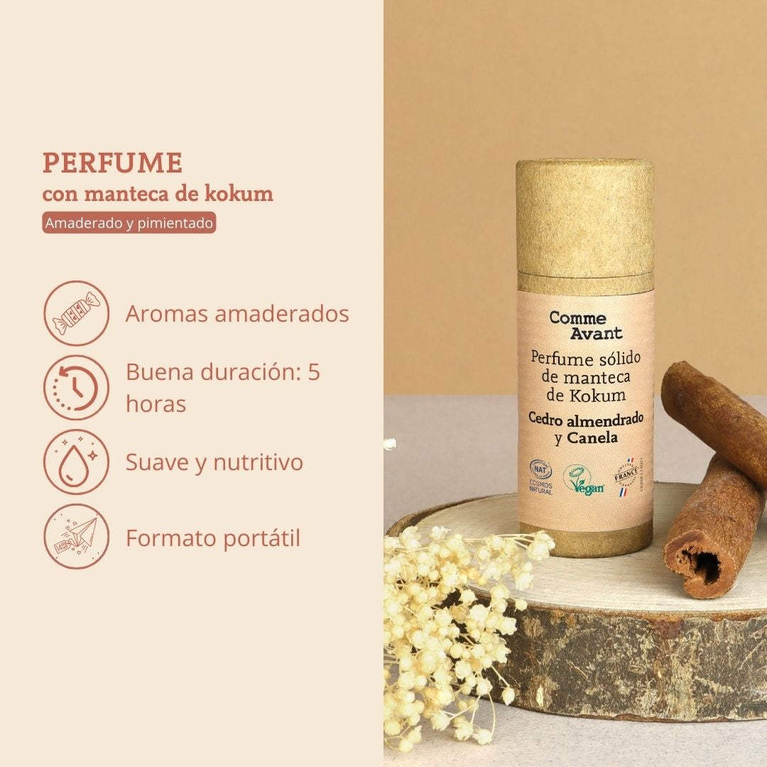 Perfume sólido amaderado y especiado con manteca de kokum Vetiver pimientado e Incienso Comme Avant 20 ml