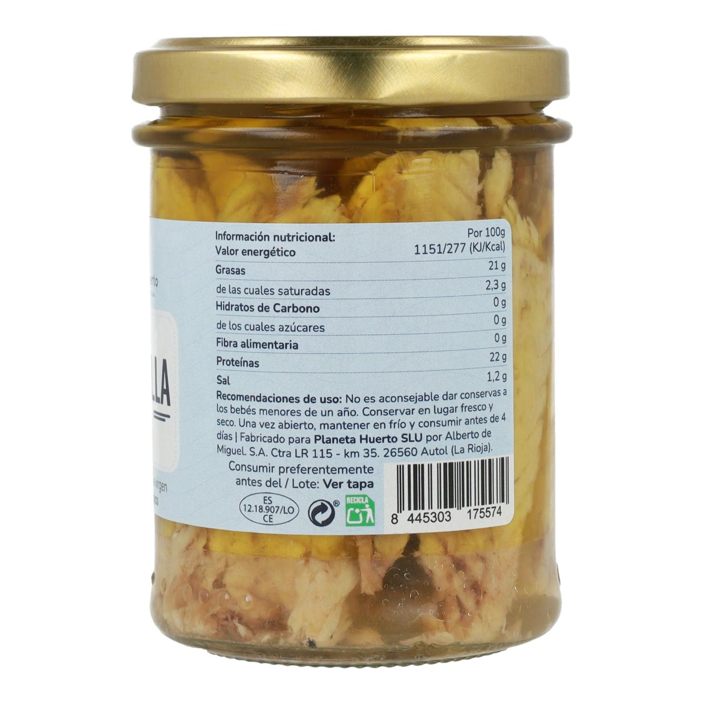 Pack 6x Caballa en aceite de oliva virgen extra ECO Planeta Huerto 190 g