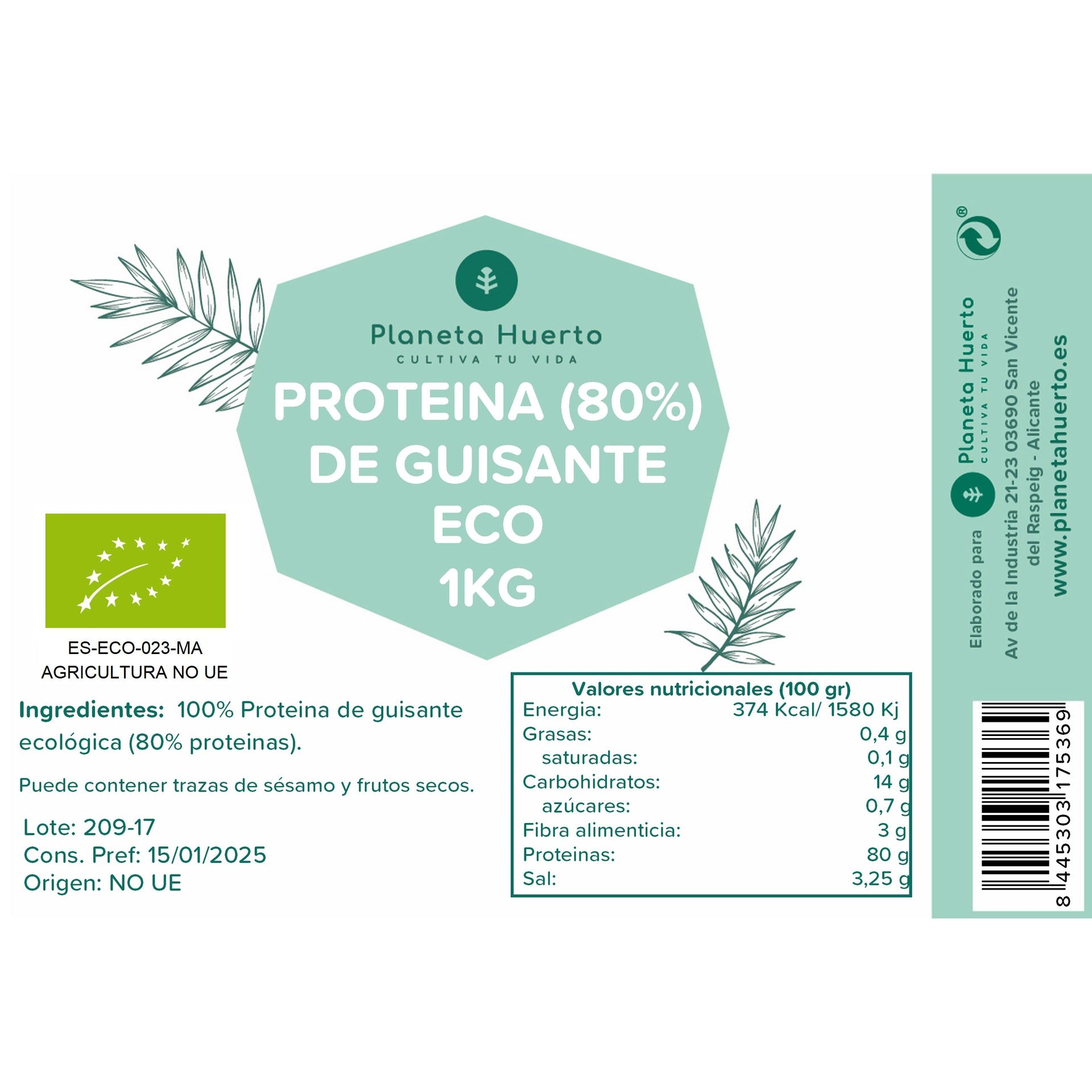 Proteina de Guisante 80% ECO Planeta Huerto 1 kg