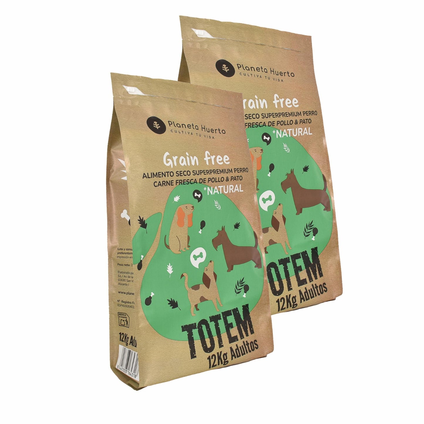 Pack 2 x Pienso Natural Grain Free Superpremium Pollo y Pato Planeta Huerto 12 Kg
