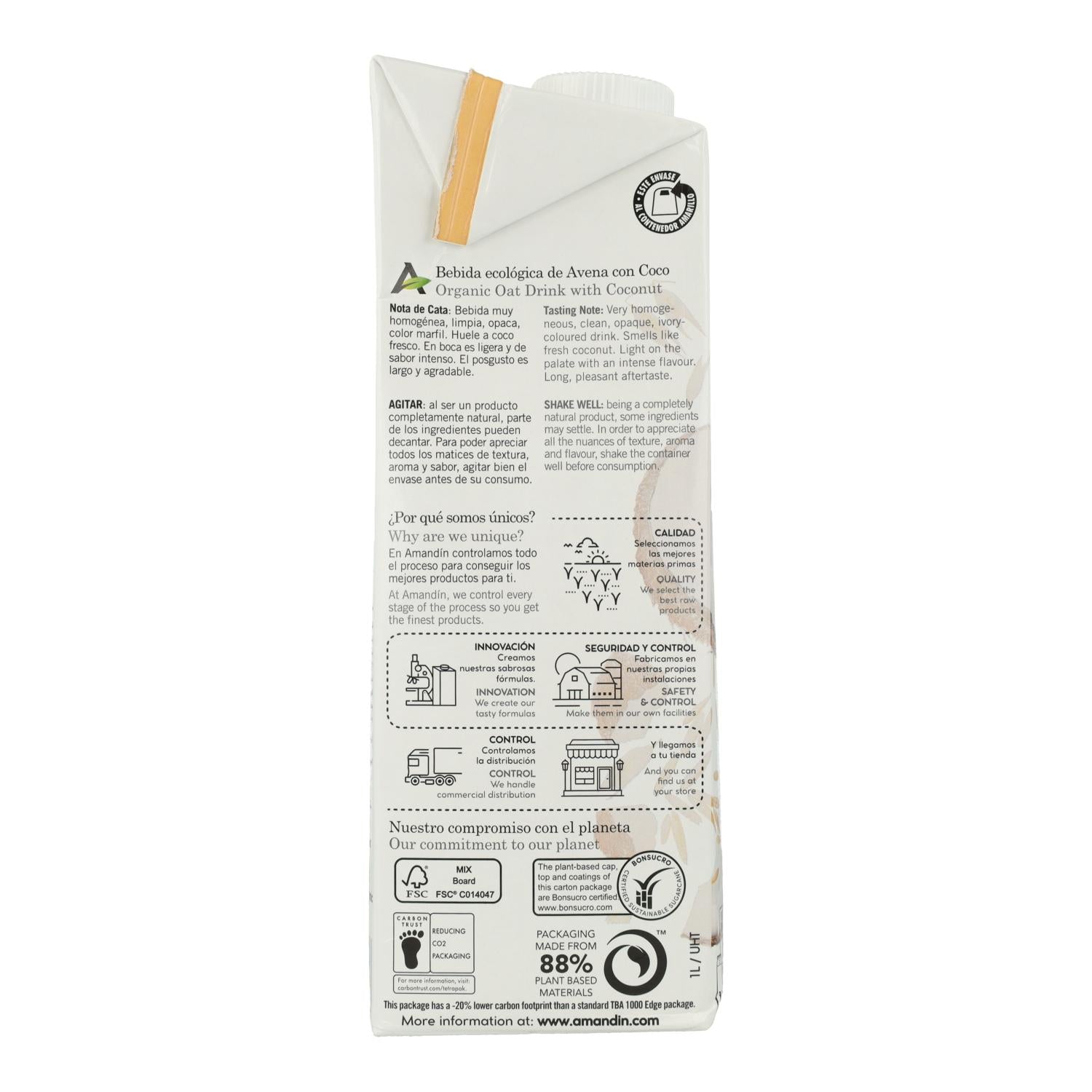 Pack 6 x Bebida de Avena con Coco Amandín 1 L