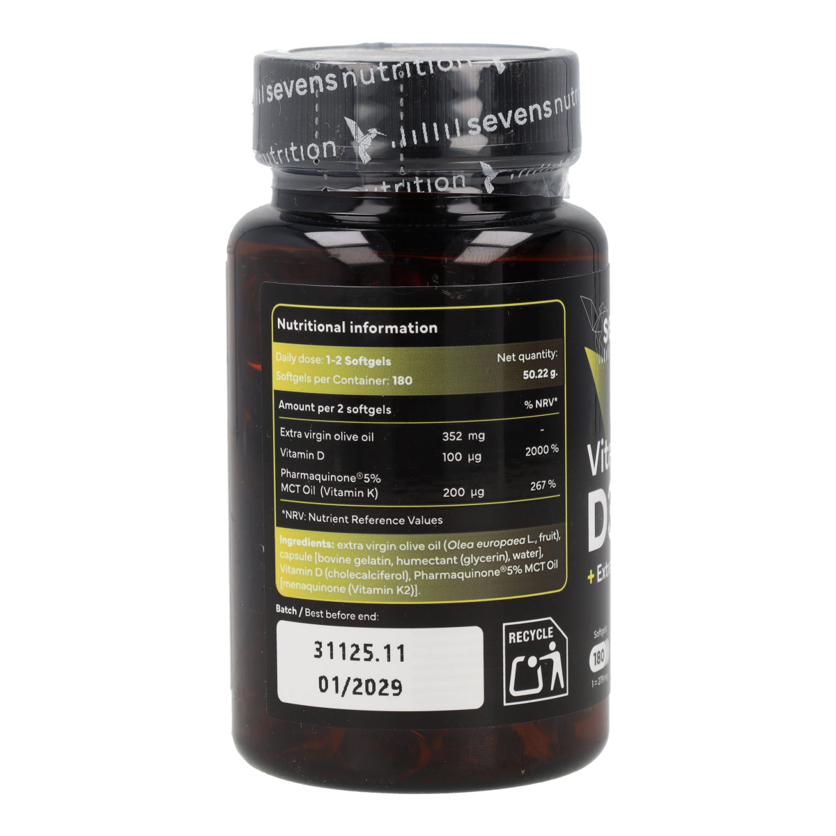 Vitamine D3 + K2 Sevens Nutrition 180 capsules