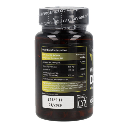 Vitamine D3 + K2 Sevens Nutrition 180 capsules