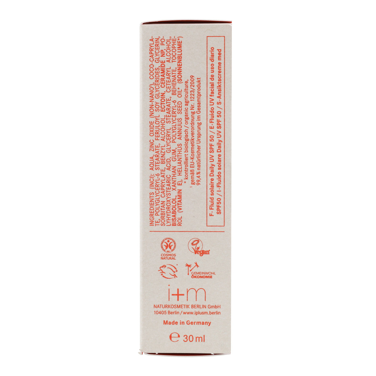Fluide visage quotidien UV SPF50 I+M 30 ml
