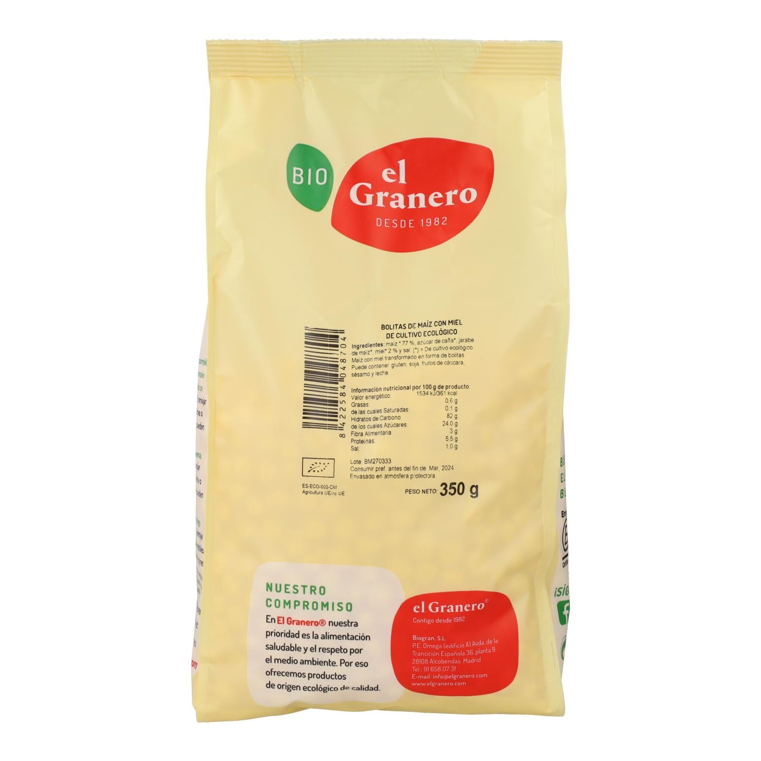 Bolitas de Maiz con Miel Bio El Granero 350 g