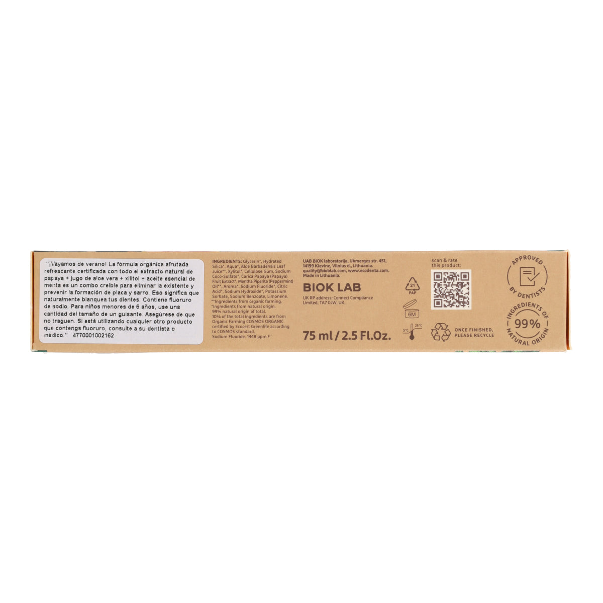 Pasta dental Blanqueadora con Extracto de Papaya Bio EcoDenta 75 ml