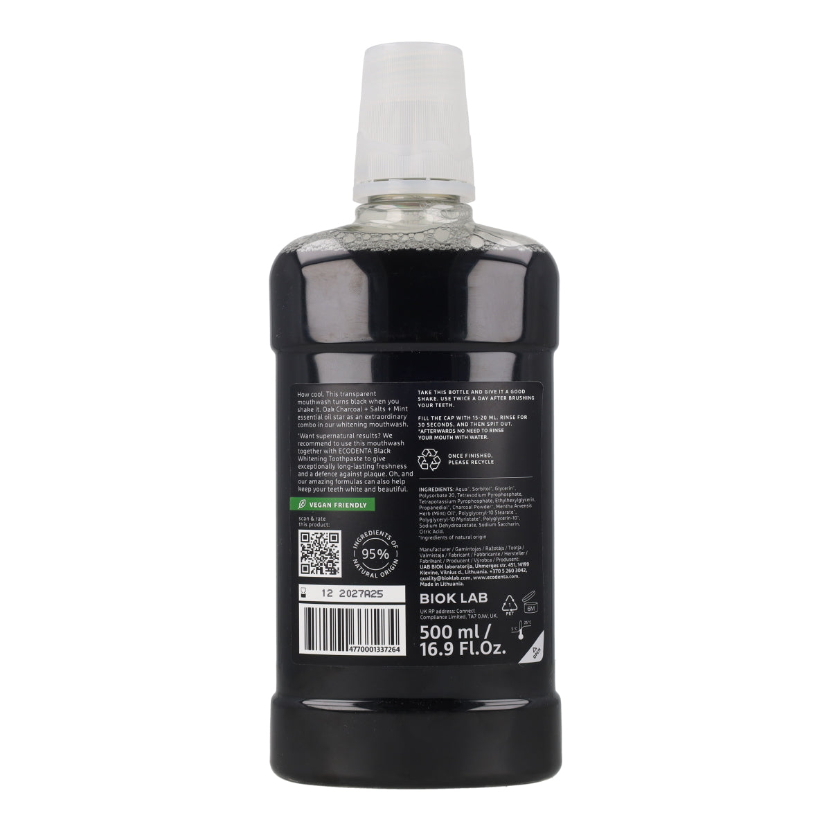 Bain de bouche blanchissant au charbon actif EcoDenta 500 ml