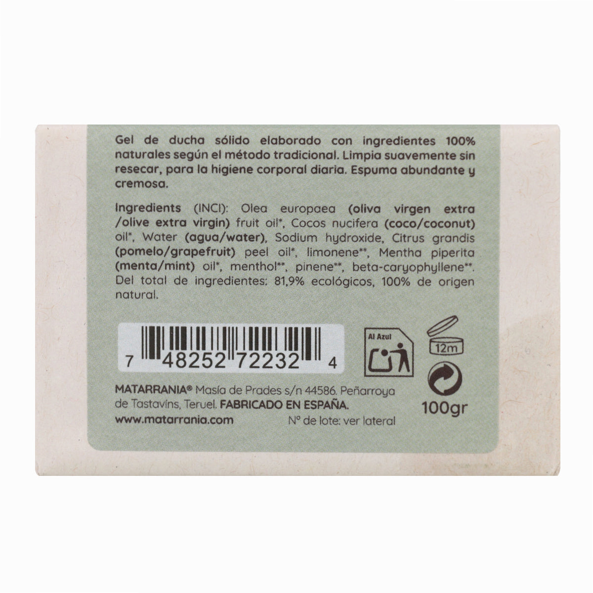 Gel douche solide BIO Buenos Días Matarrania 120 ml