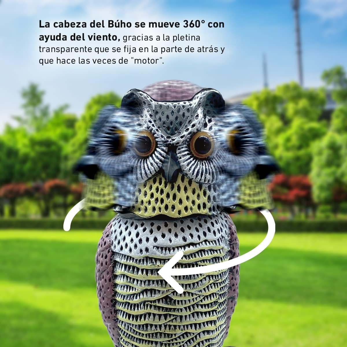Búho espantapájaros con cabeza giratoria Biotop 41 cm