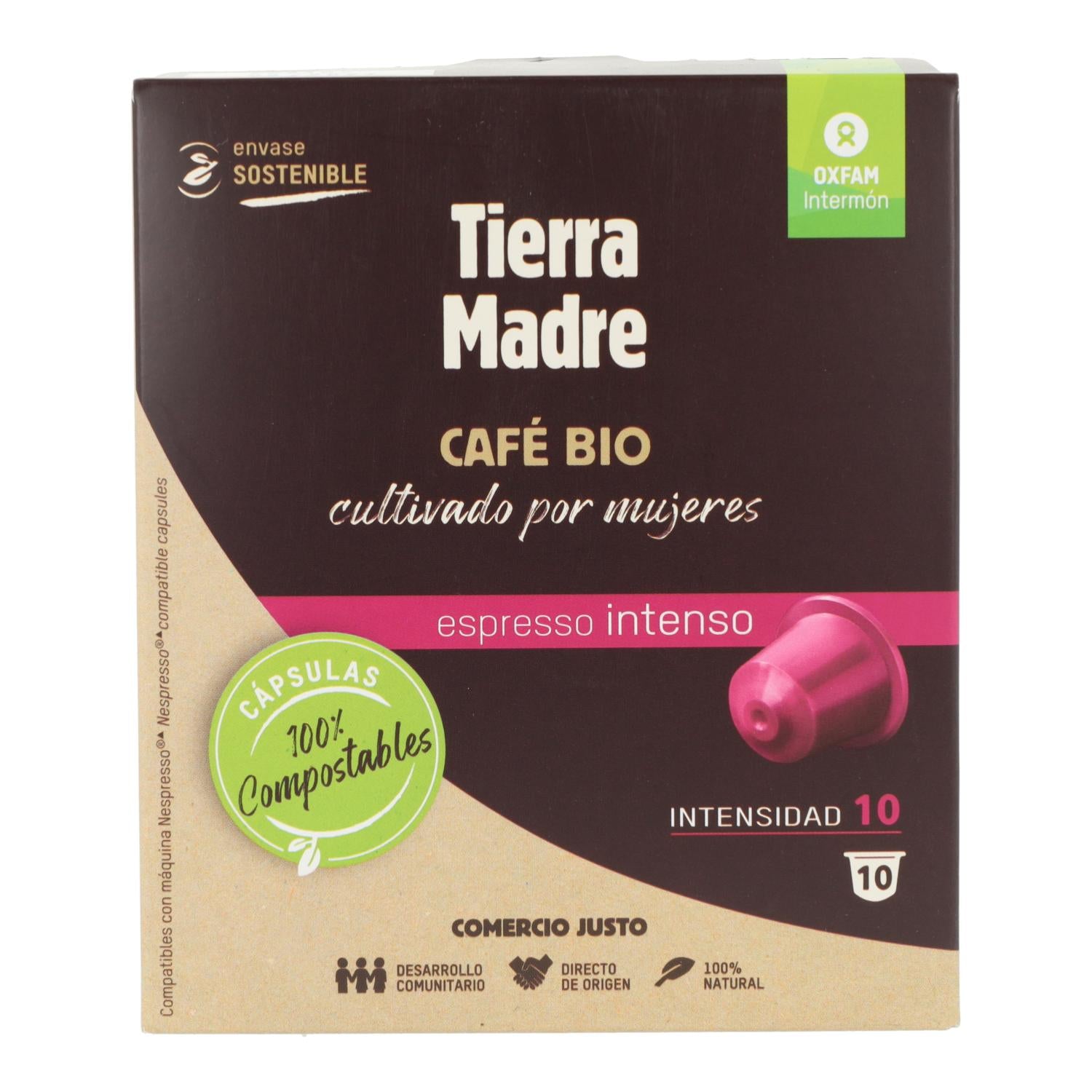 Café Comercio Justo en cápsulas compostables BIO Intenso Tierra Madre Oxfam Intermón 10 ud