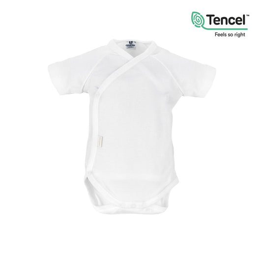 Body de manga corta para recién nacidos en tencel blanco