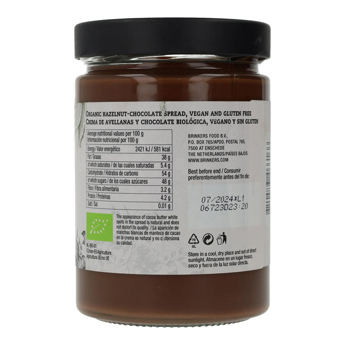 Crema Chocolate y Avellana  Vegana Sin Gluten La Vida Vegan 270 g