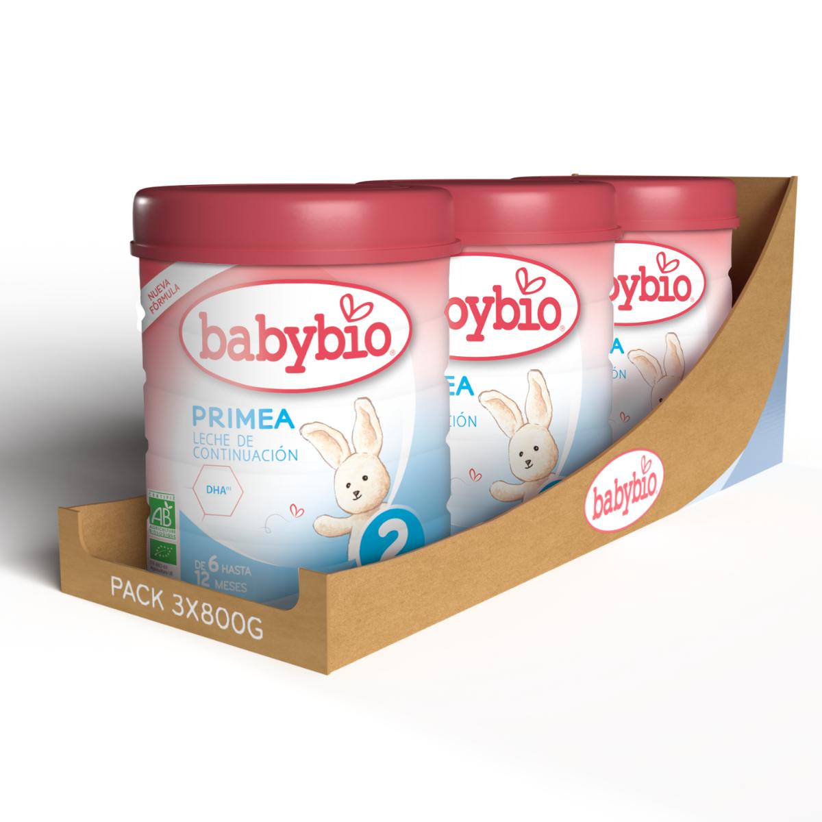 Pack 3 uds Leche continuación Primea 2( 6 a 12 meses) Ecológica Babybio 800 g