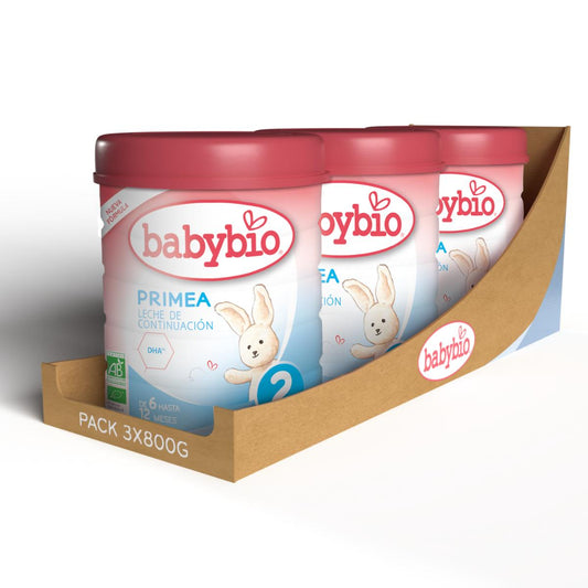 Pack 3 uds Leche continuación Primea 2( 6 a 12 meses) Ecológica Babybio 800 g