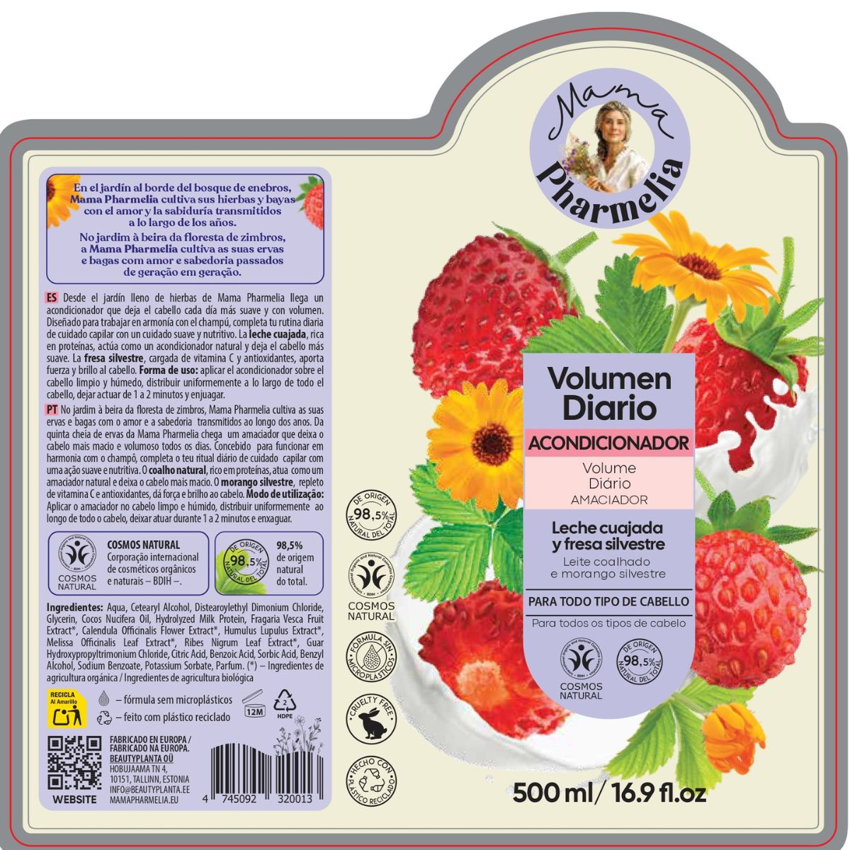 Acondicionador con Leche Cuajada y Fresa Silvestre, Mama Pharmelia, 500ml