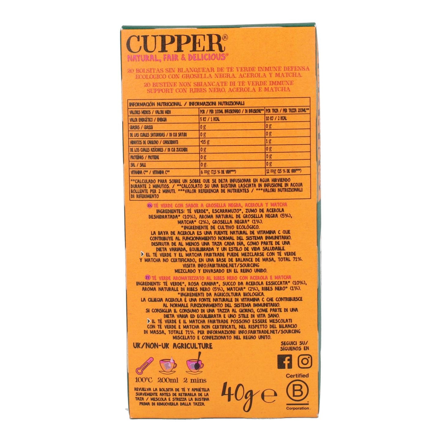 Té Verde Inmune Bio Cupper 20 bolsitas