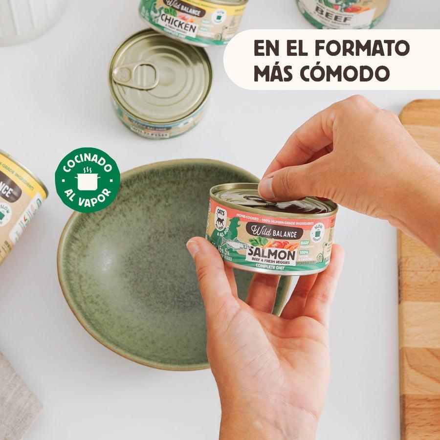 Lata de Salmón y Ternera BARF para gatos Wild Balance 120 g