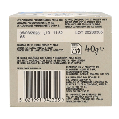 Thé noir Earl Grey Bio Cupper 20 sachets